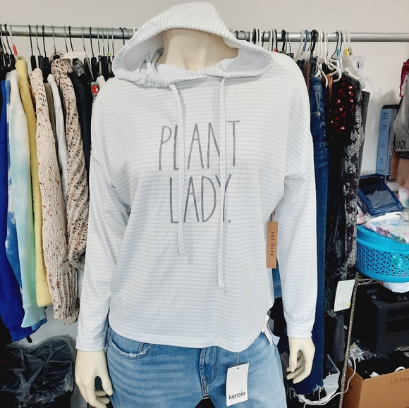 Rae Dunn Sweaters - Striped Pullover Hoodie Rae Dunn PLANT LADY NWT